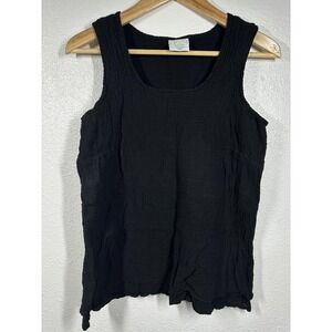 Drawstrings of Malibu Tank Top Womens XS Black Crinkle Gauze Made USA Boho